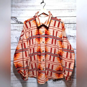 Savanna Jane Aztec Shacket in‎ Orange size 1X Fall Western Colorful Maximalist